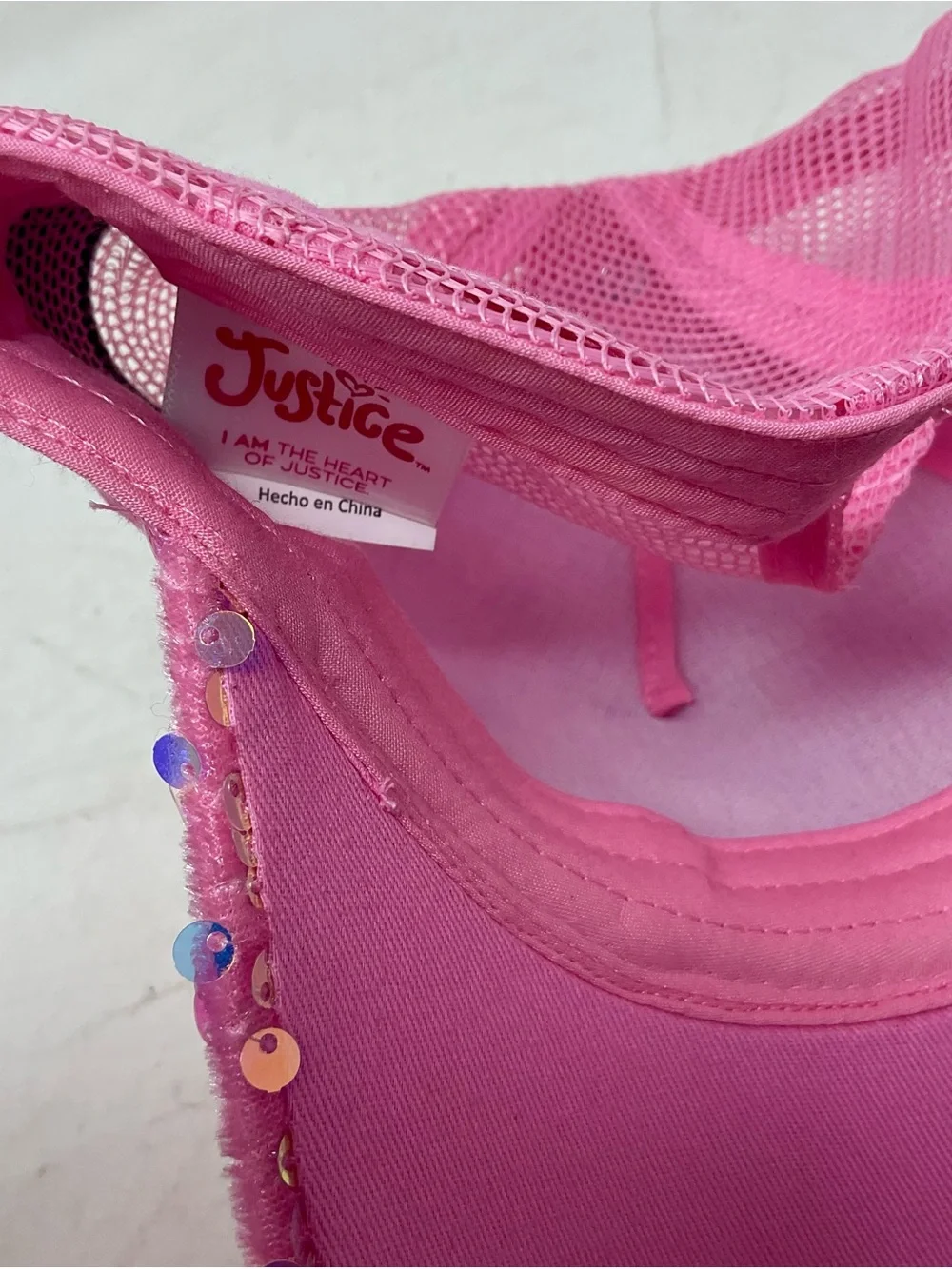 Justice Pink Sequin Mesh Trucker Hat